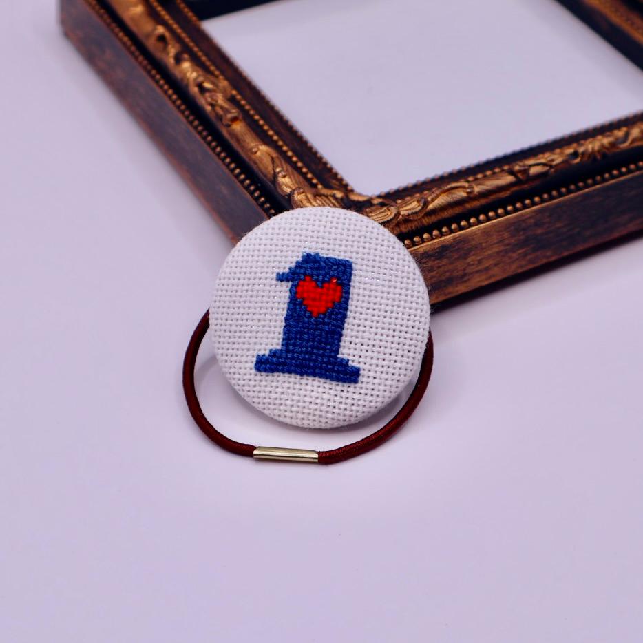 【番号オーダー可能】中日ドラゴンズ風カラー　くるみボタンのヘアゴム　クロスステッチ刺繍 | 2枚目